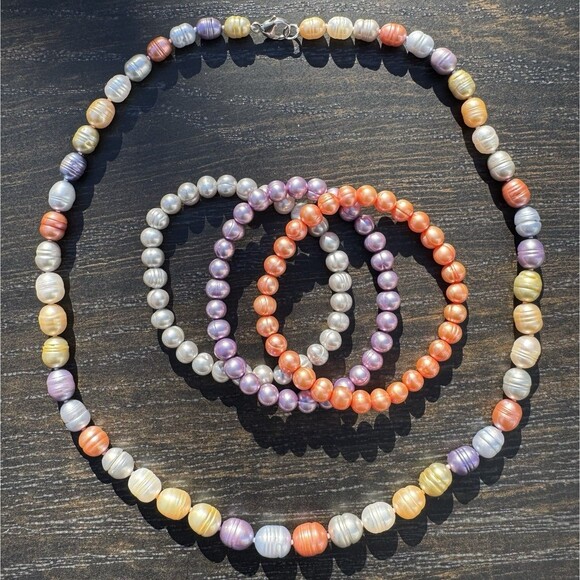 Honora 20” Multicolor Freshwater Pearl Necklace + Stretch Bracelets Sterling 925 - Picture 14 of 15